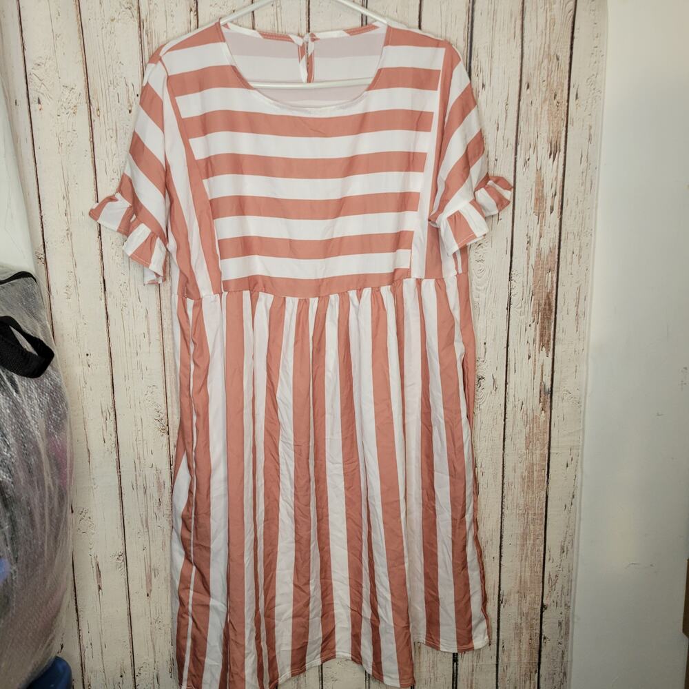 Ladies Summer Ruffle Sleeve Dress Striped Printed